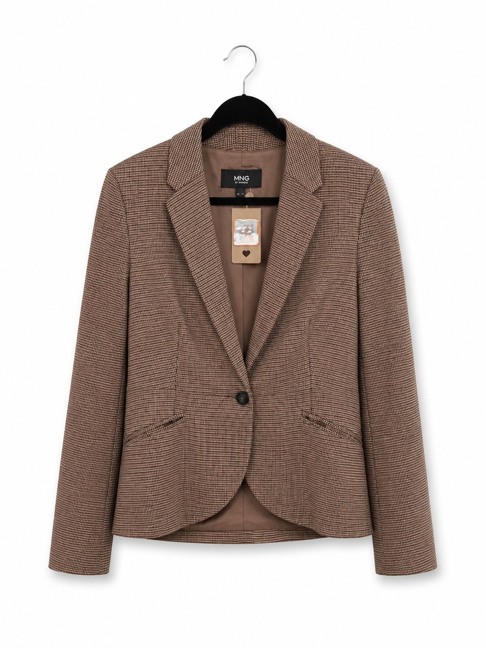 Mango Brown Micro-Check Tailored Blazer